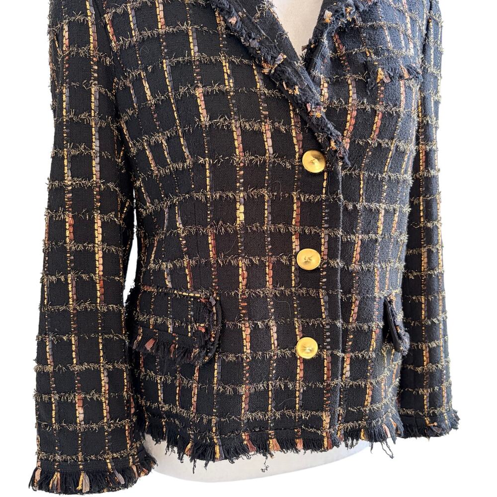 Alice + Olivia Luxe Metallic Grid Tweed Blazer Black Gold Medium Luxury Capsule - Picture 4 of 8